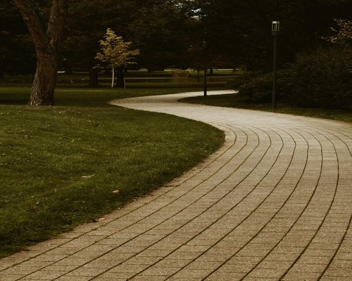 Person wearing walking shoes on a paved path